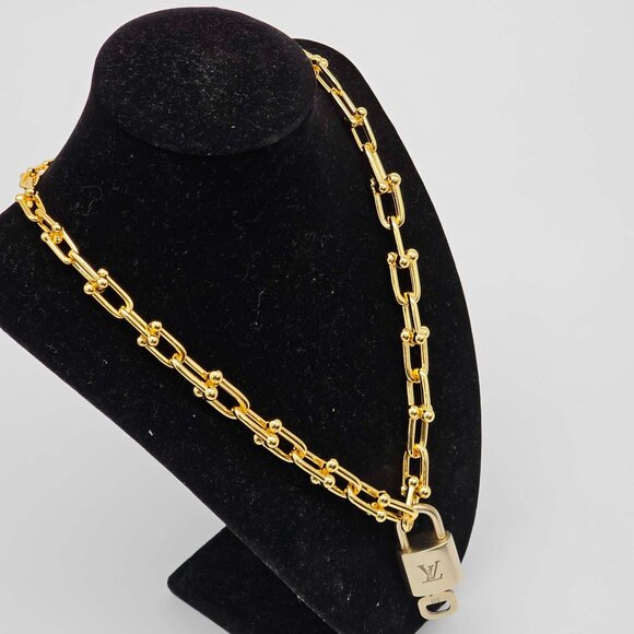 Auth Louis Vuitton Lock & Key w/Unbranded 925 Pure Silver Gold Plated Necklace - Picture 15 of 16